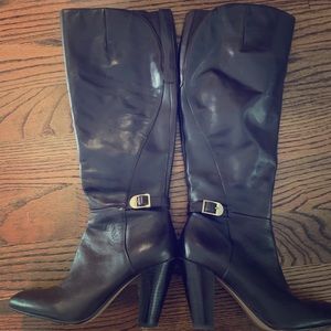 Brown knee-high leather boots